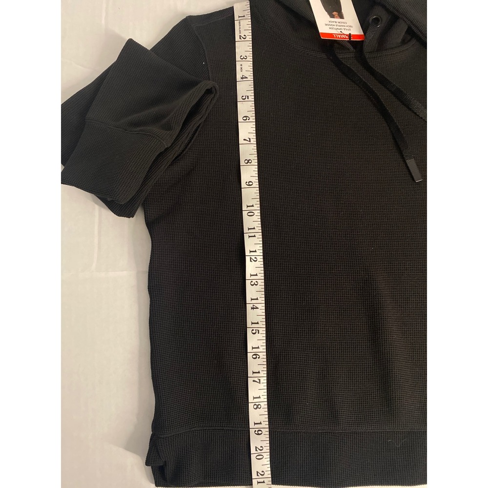 DKNY Tech Waffle Hoodie Black Long Sleeve Thermal Pullover Womens XS Casual - Picture 7 of 9